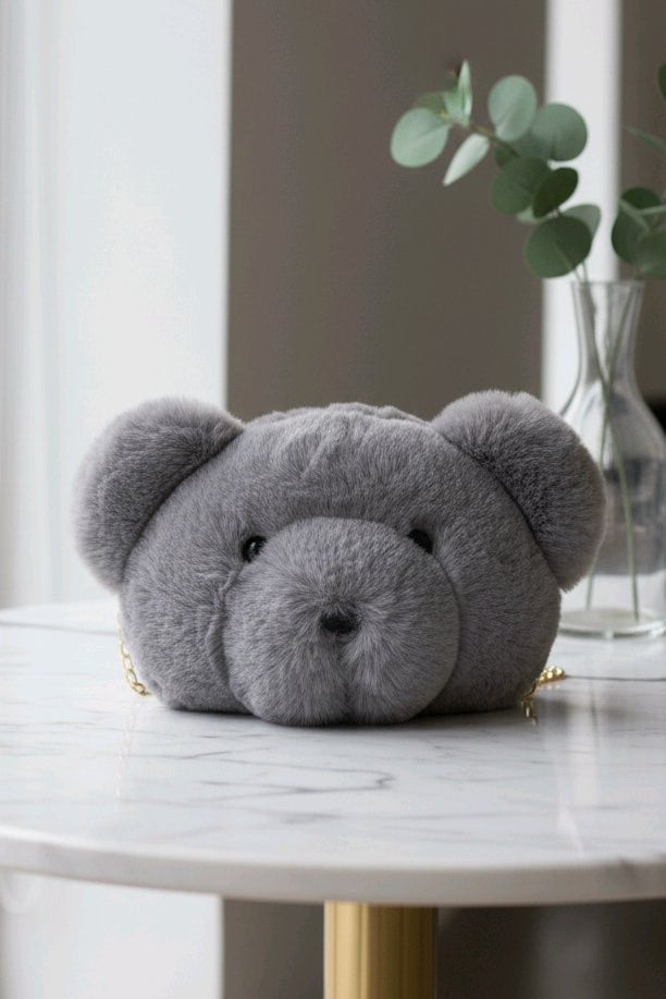 Sac peluche tête ours – sac à main doux et mignon avec chaînette dorée