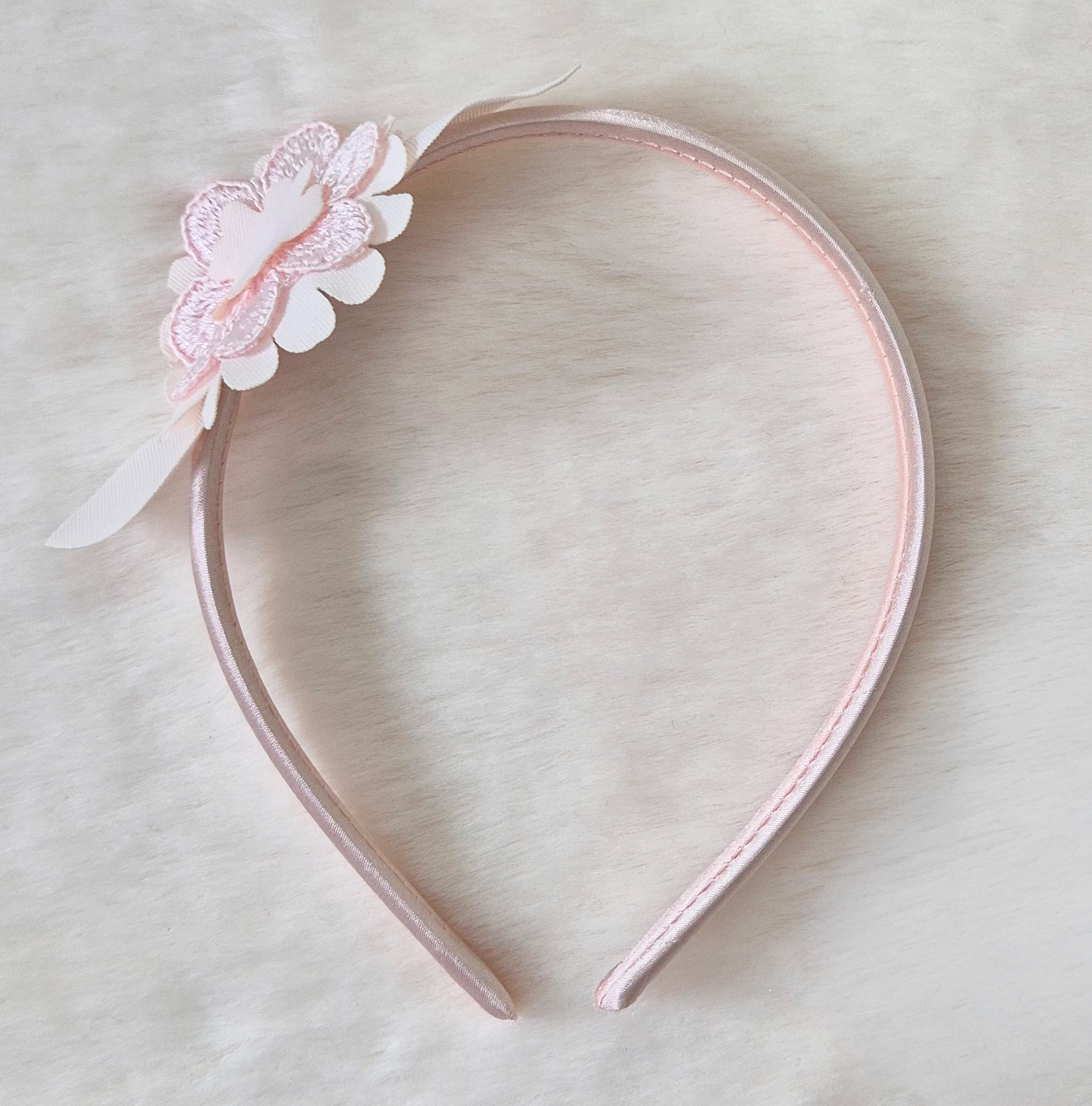 Robe de cérémonie fille rose avec dentelle et serre-tête assorti Au palais des rêves