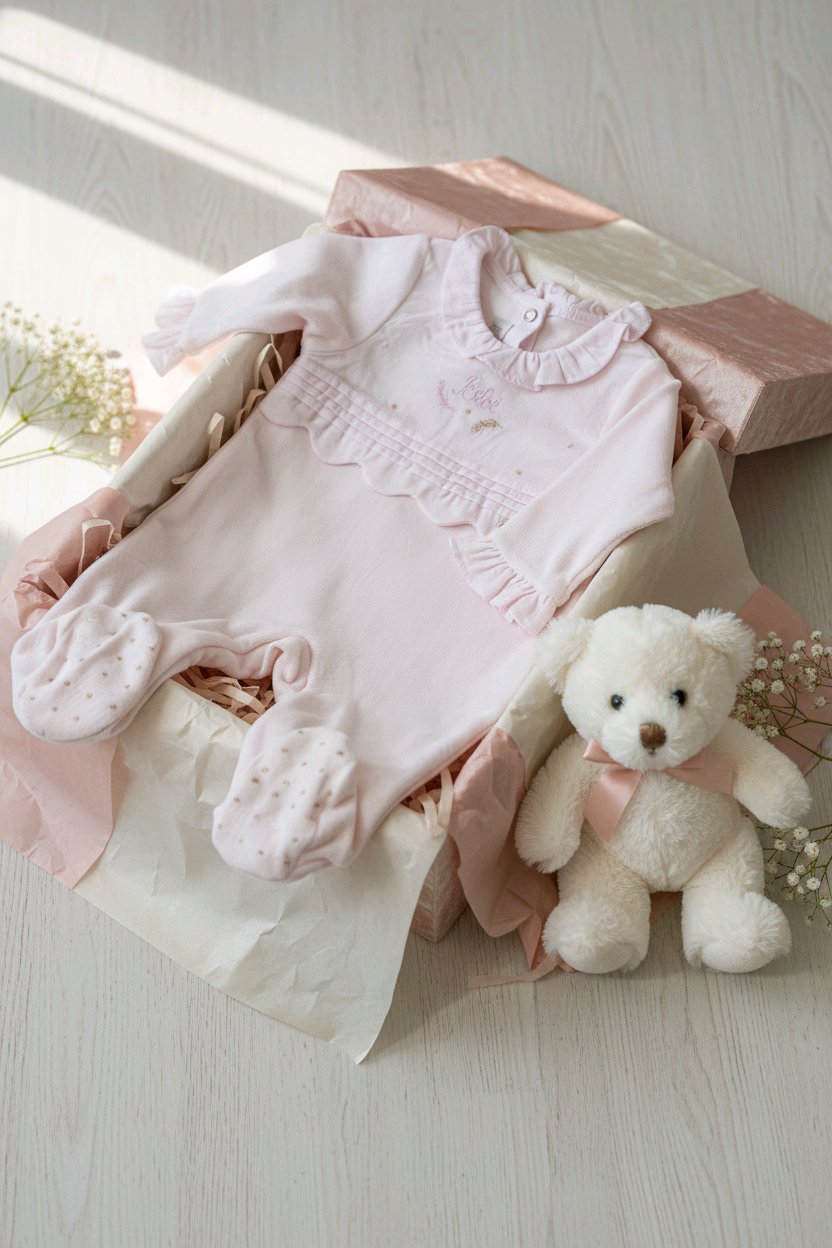 Grenouillère bébé fille en velours rose poudré avec col volanté