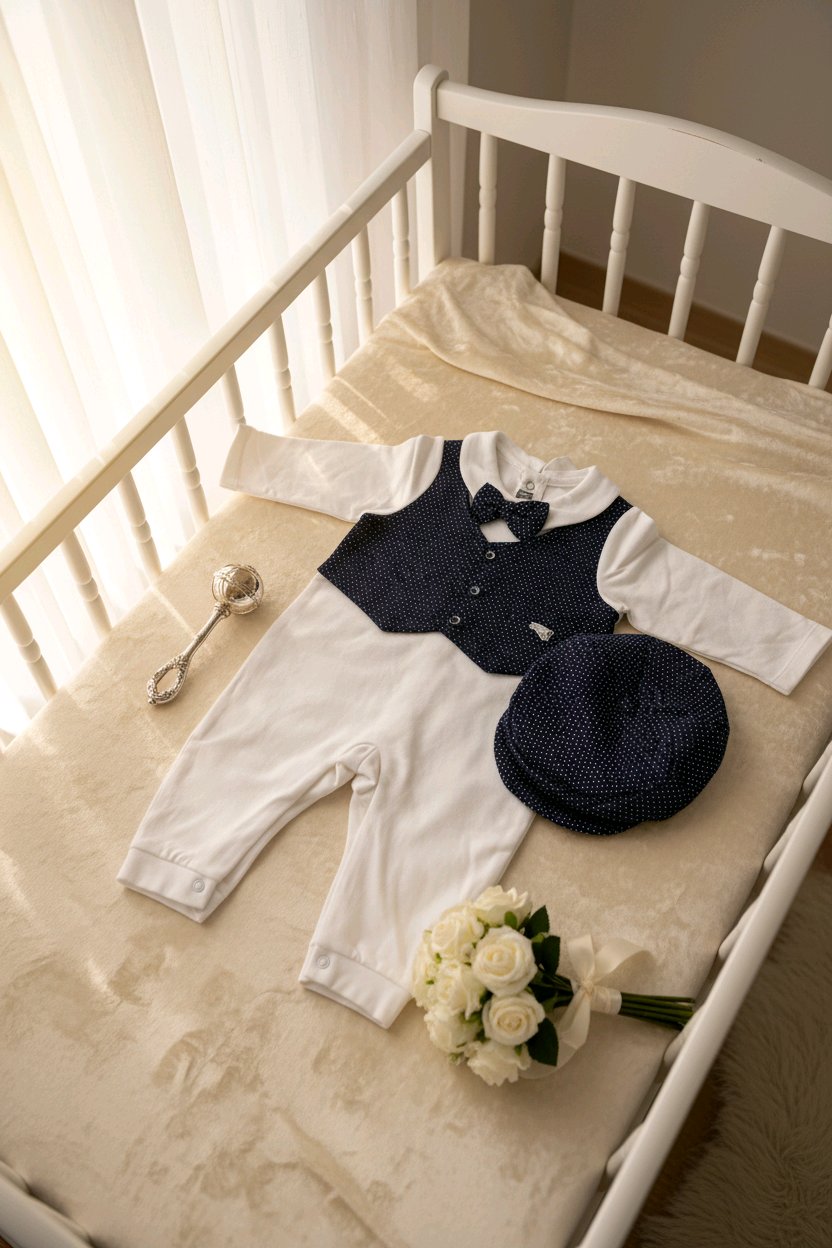 Combinaison chic avec nœud papillon et casquette