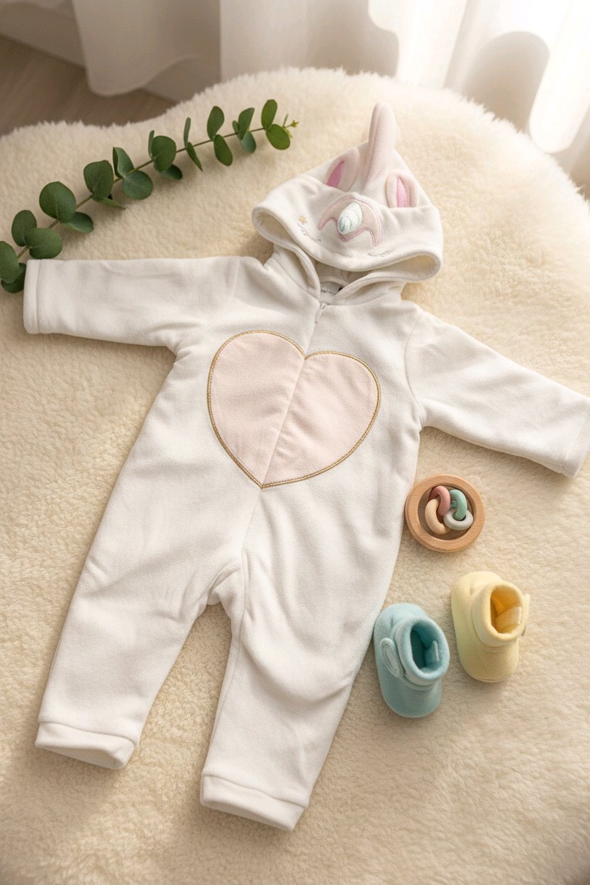 Combinaison pilote bébé licorne en velours blanc