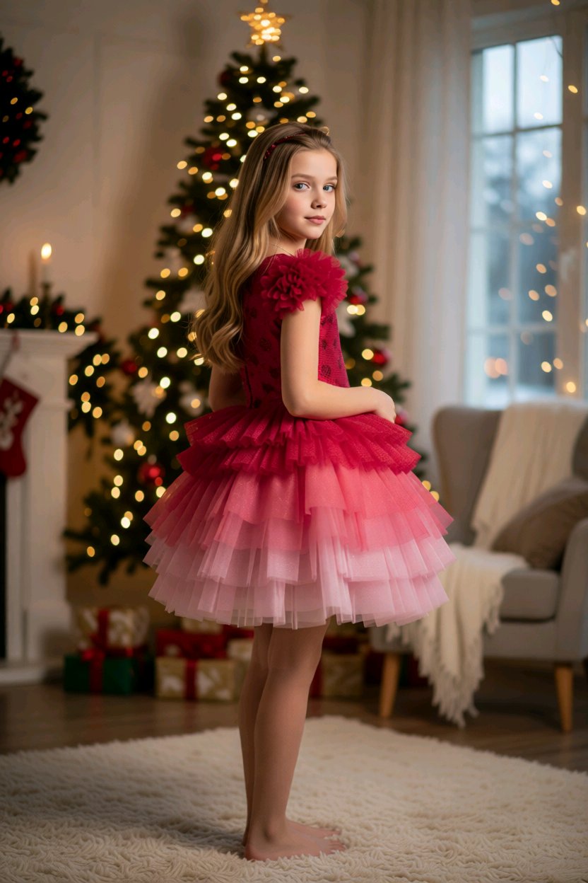 Robe princesse fille rouge à étoiles