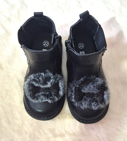 Bottines bébé fille avec fourrure et nœud brillant Au palais des rêves