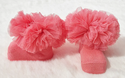 Chausson rose corail avec ponpon Au palais des rêves