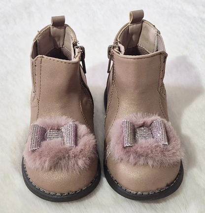 Bottines bébé fille avec fourrure et nœud brillant Au palais des rêves
