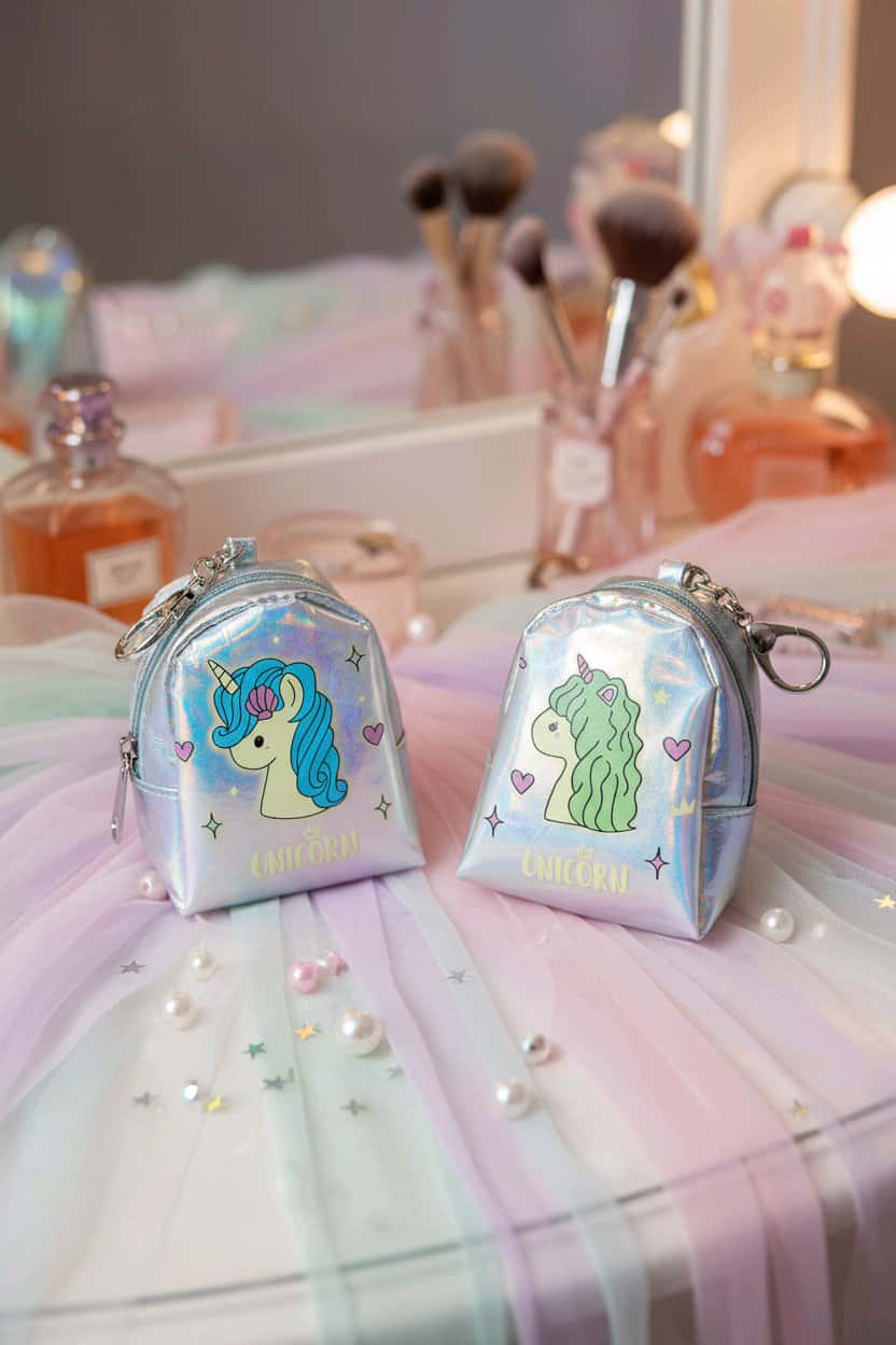 Porte-clés mini sac à dos licorne