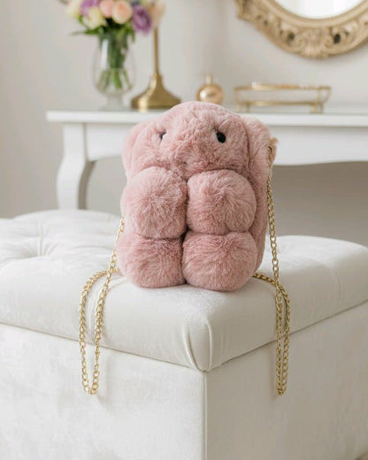 Sac peluche ourson doux et mignon avec chaîne dorée
