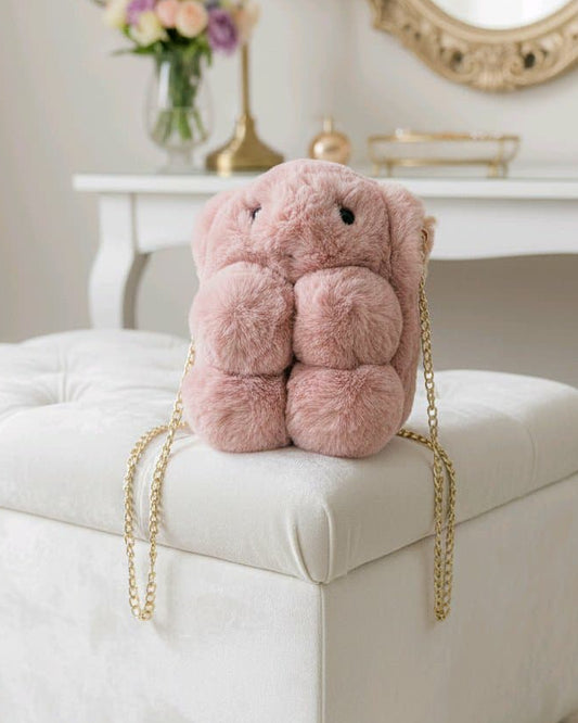 Sac peluche ourson doux et mignon avec chaîne dorée
