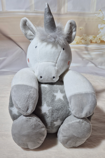 Peluche licorne grise avec plaid Au palais des rêves