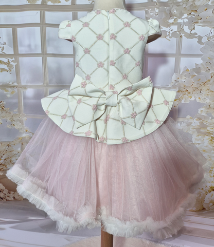 Robe de cérémonie fille avec tulle et grand nœud + serre-tête assorti Au palais des rêves
