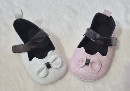 Chaussures élégantes blanches ou roses bébé fille avec nœud Au palais des rêves