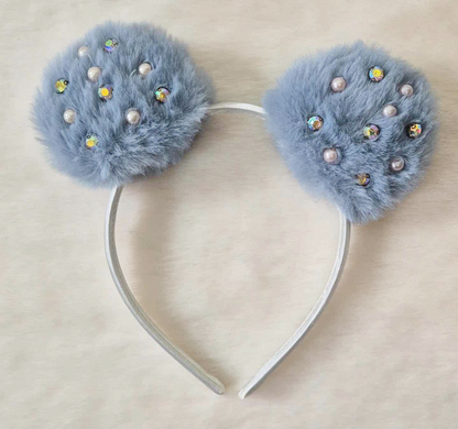 Robe de cérémonie fille bleue à motifs floraux et fausse fourrure Au palais des rêves