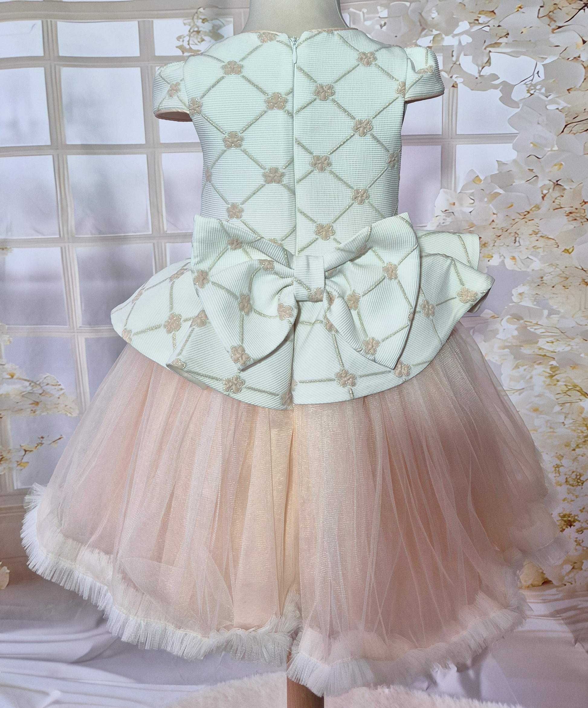 Robe de cérémonie fille avec tulle et grand nœud + serre-tête assorti Au palais des rêves