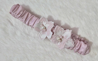 Robe bébé fille rose poudré avec col perlé + bandeau assorti Au palais des rêves