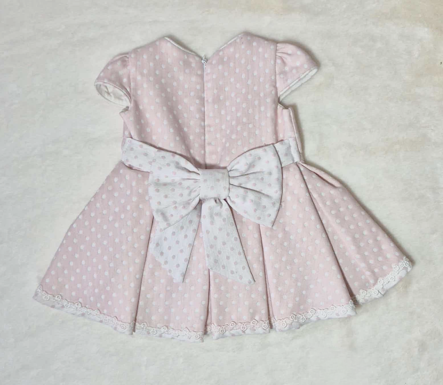 Robe bébé fille rose à pois avec bandeau assorti Au palais des rêves