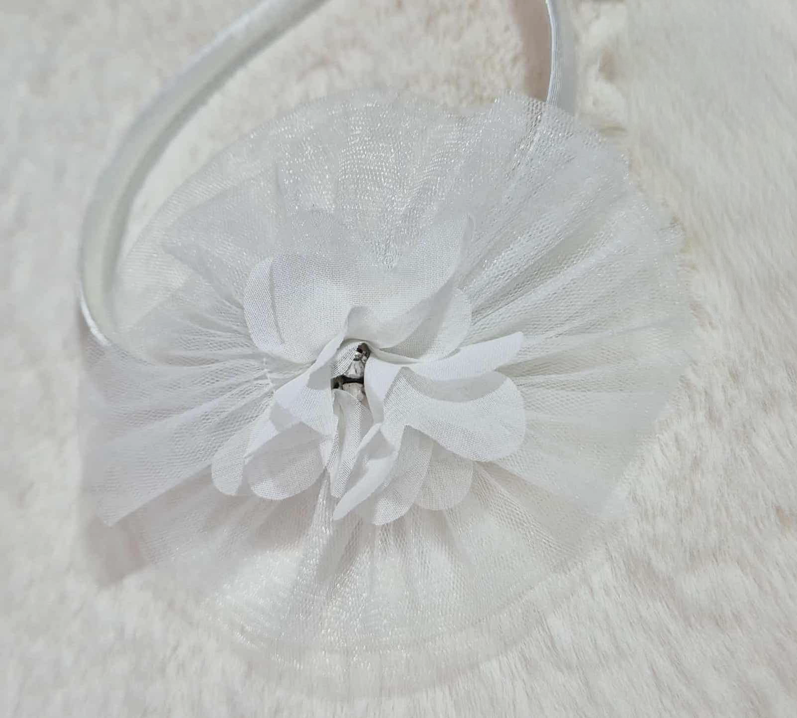 Robe de baptême bébé fille blanche avec fleurs brodées et bandeau assorti Au palais des rêves