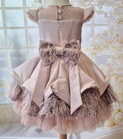 Robe de cérémonie fille avec plumes et tulle Au palais des rêves