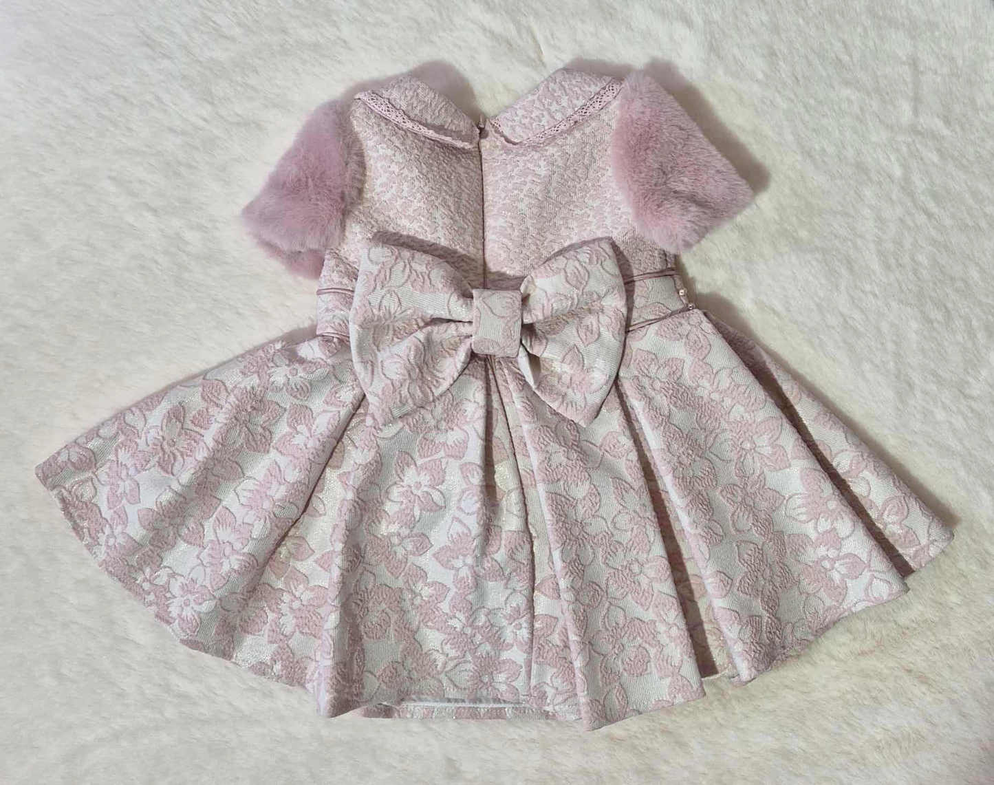 Robe bébé fille rose poudré avec col perlé + bandeau assorti Au palais des rêves