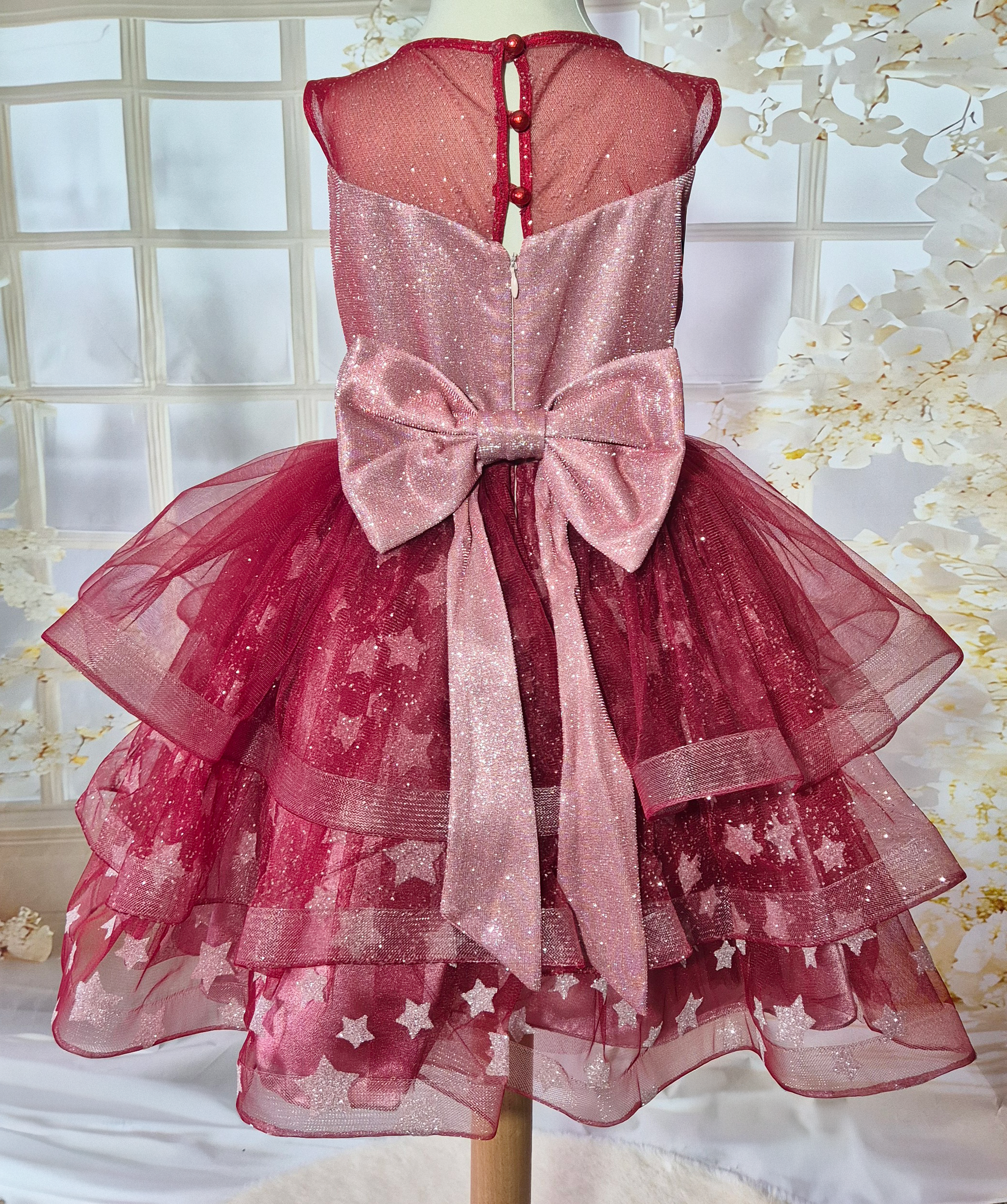 Robe de cérémonie fille scintillante avec grand nœud Au palais des rêves