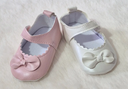 Chaussures bébé fille avec nœud – ballerines souples roses ou blanches Au palais des rêves