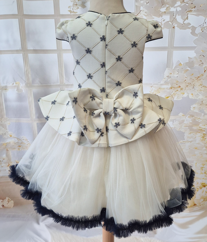 Robe de cérémonie fille avec tulle et grand nœud + serre-tête assorti Au palais des rêves