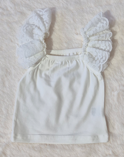 Ensemble bébé fille “Douce Dentelle Ivoire” – 3 pièces avec volants et nœuds Au palais des rêves