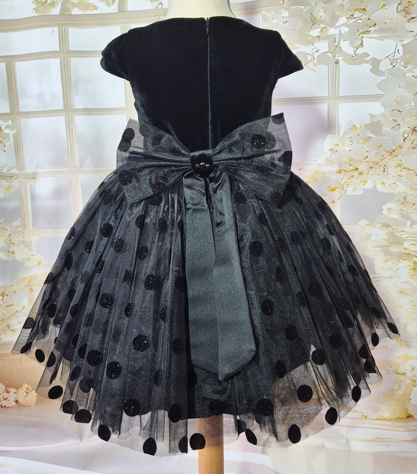 Robe de cérémonie fille à pois avec strass et serre-tête assorti Au palais des rêves