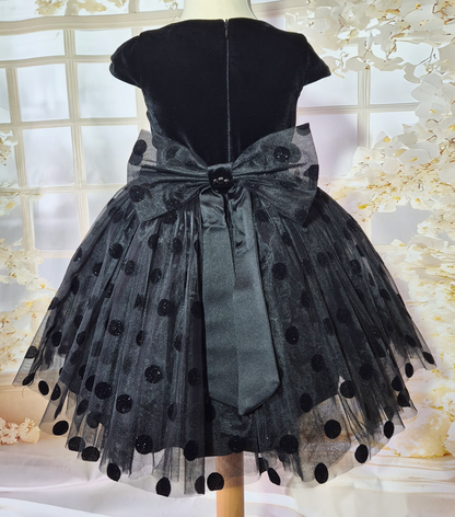 Robe de cérémonie fille à pois avec strass et serre-tête assorti Au palais des rêves