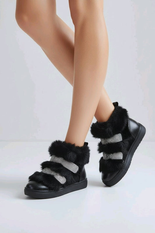 Bottines fille avec fausse fourrure et strass – chaussures d’hiver chic et confortables
