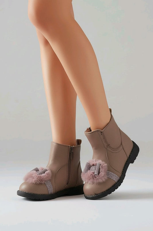Bottines bébé fille avec fourrure et nœud brillant
