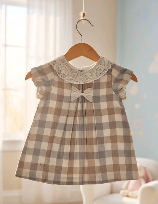 Robe bébé fille à carreaux beige et gris