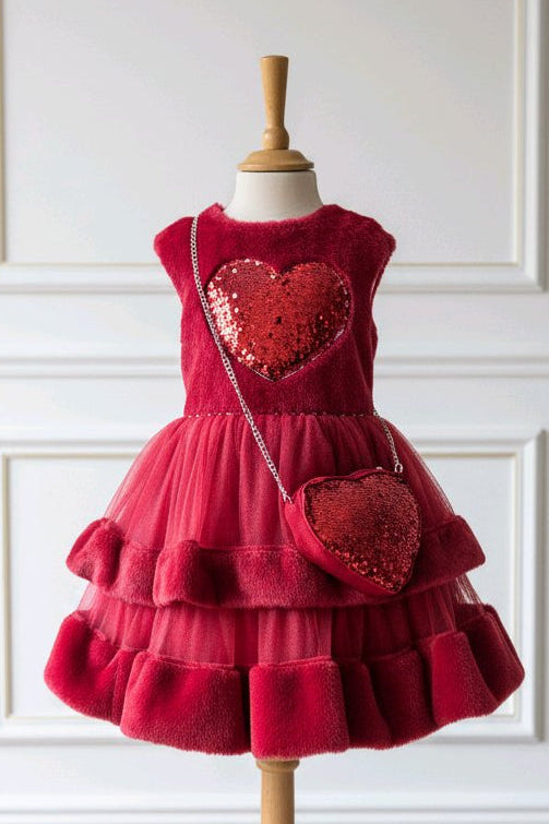 Robe de cérémonie fille avec cœur à sequins et sac assorti