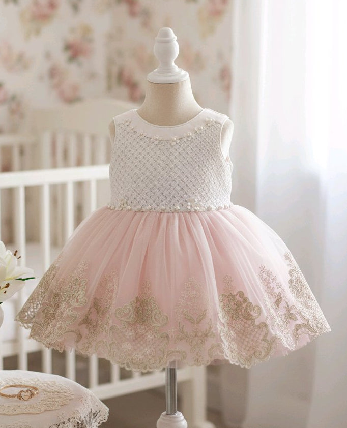 Robe de cérémonie fille avec broderies et tulle + serre-tête assorti