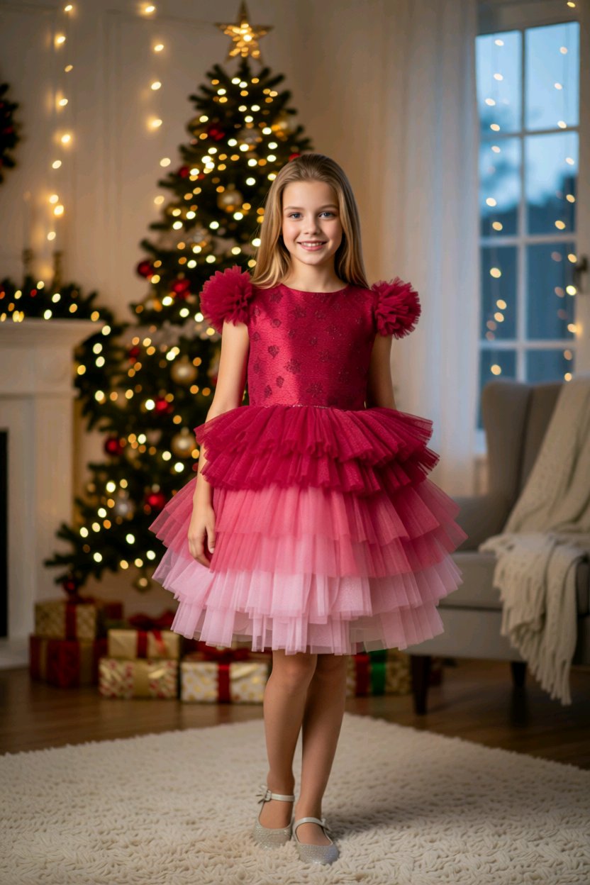 Robe princesse fille rouge à étoiles