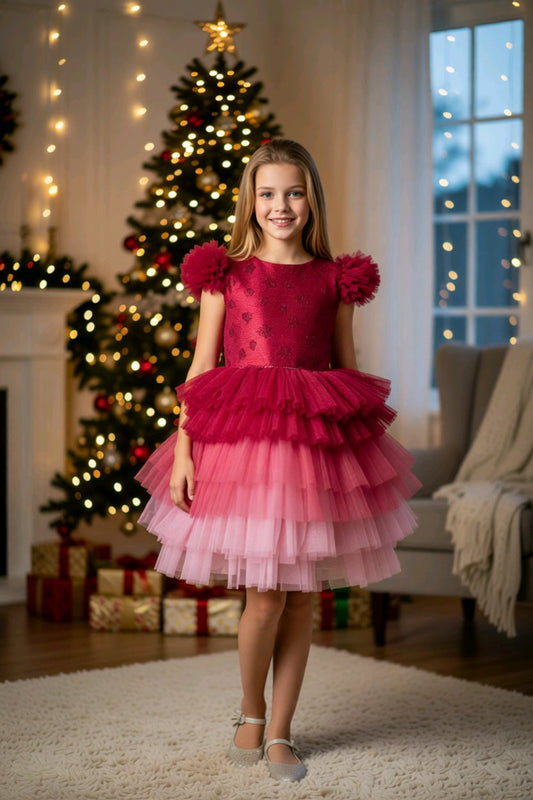 Robe princesse fille rouge à étoiles