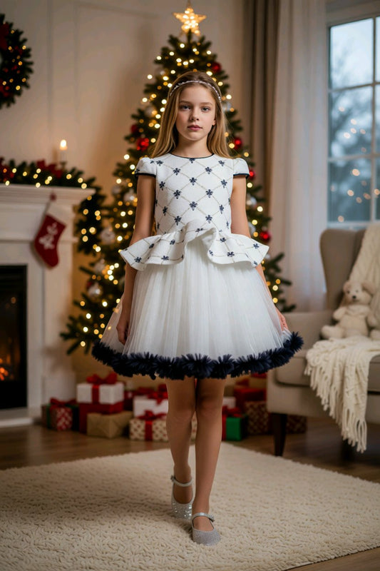 Robe de cérémonie fille avec tulle et grand nœud + serre-tête assorti