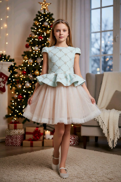 Robe de cérémonie fille avec tulle et grand nœud + serre-tête assorti