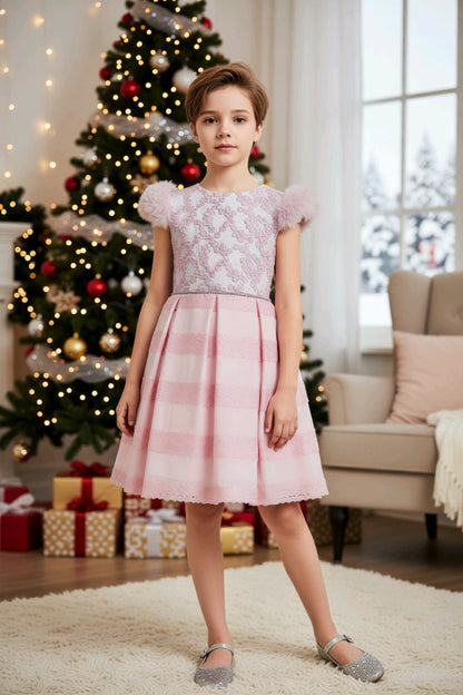 Robe de cérémonie fille rose poudré + serre-tête assorti