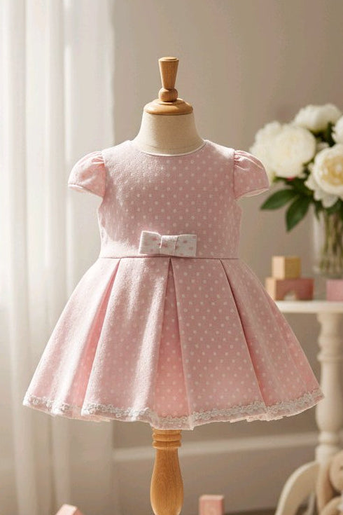 Robe bébé fille rose à pois avec bandeau assorti