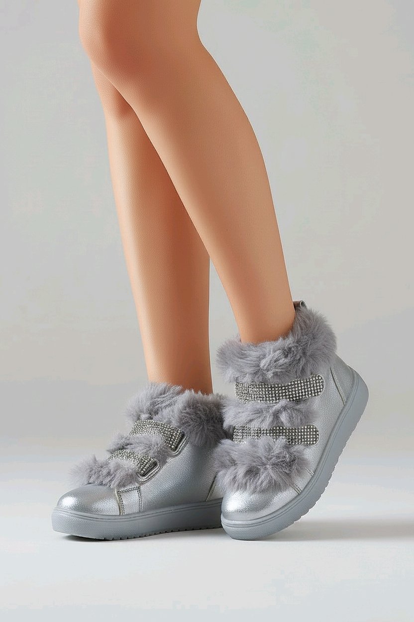 Bottines fille avec fausse fourrure et strass – chaussures d’hiver chic et confortables