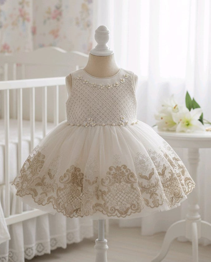 Robe de cérémonie fille avec broderies et tulle + serre-tête assorti