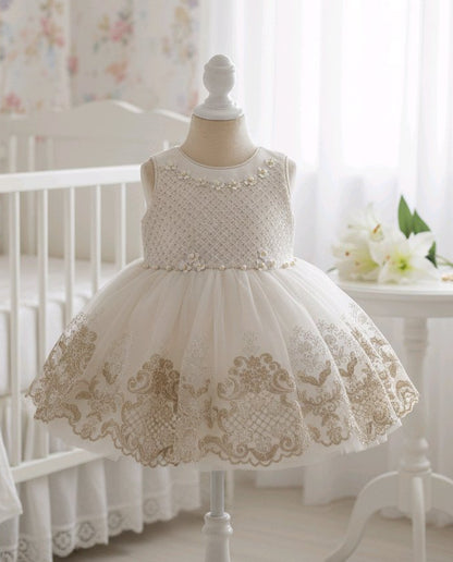 Robe de cérémonie fille avec broderies et tulle + serre-tête assorti