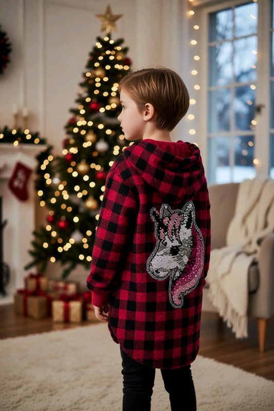 Robe-Chemise à capuche fille rouge et noire à carreaux