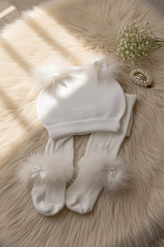 Coffret Bonnet & Collants bébé plume