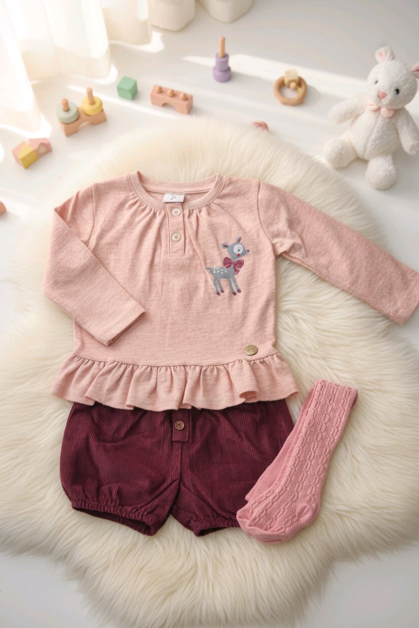 Ensemble fille, haut pailleté, short en velours et collants assortis